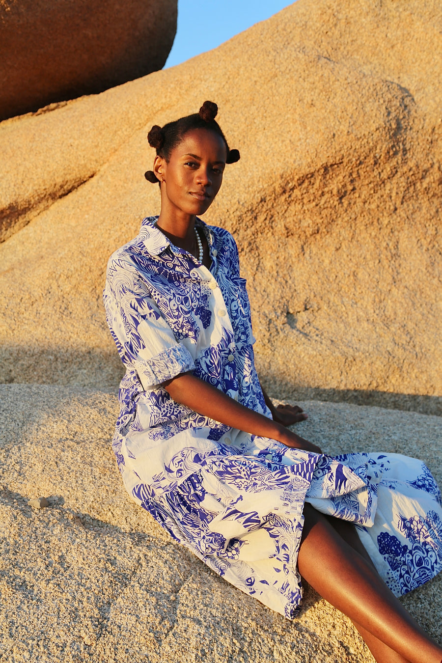 Imigongo Print Dress- Porcelain