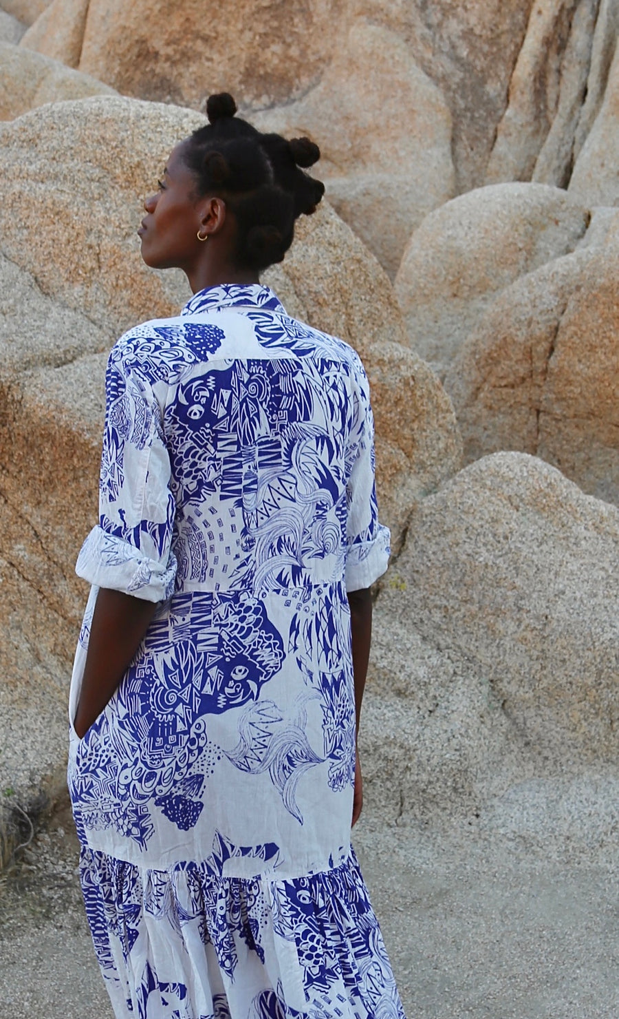 Imigongo Print Dress- Porcelain